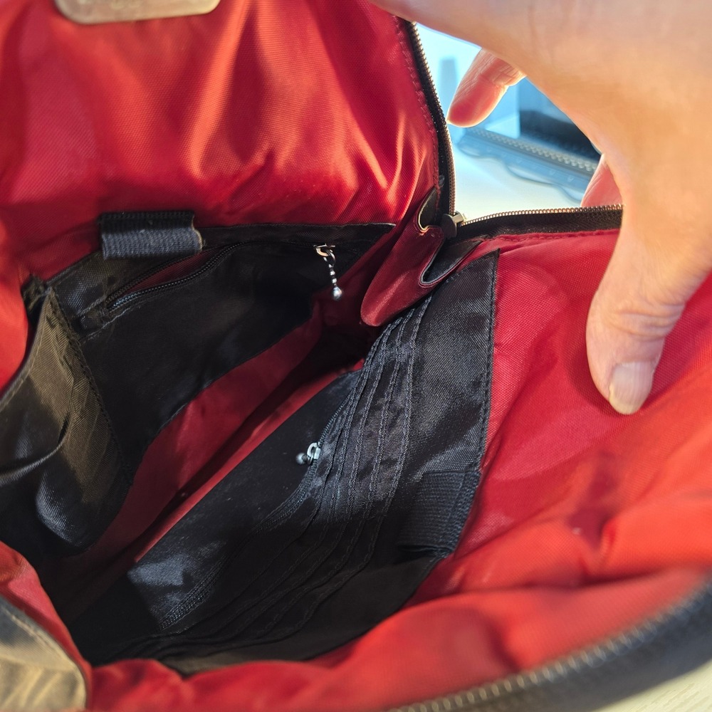 Baggallini Convertible Backpack Sling Bag Brown Nylon Red Lining Travel Purse - Picture 7 of 13